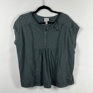 Knox Rose Womens Henley Blouse Short Sleeve V-Neck Button Up Size XXL